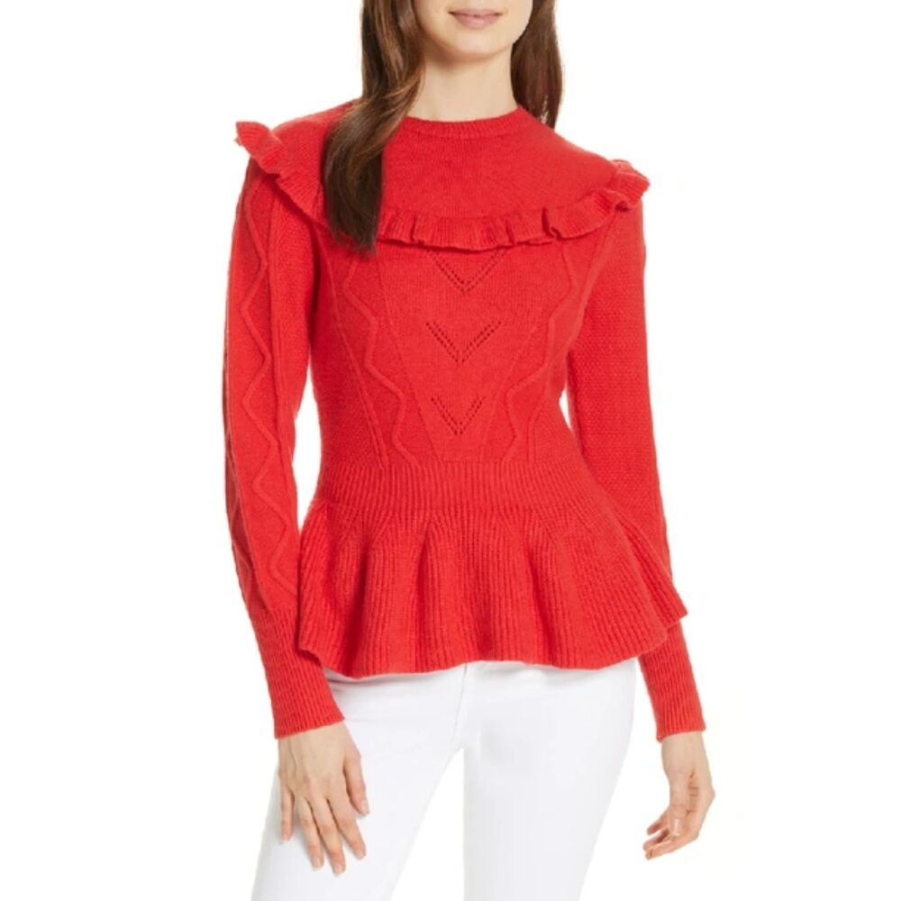 Ted Baker Elsahi Yoke Detail Peplum Knit Sweater Mid Red Size 4